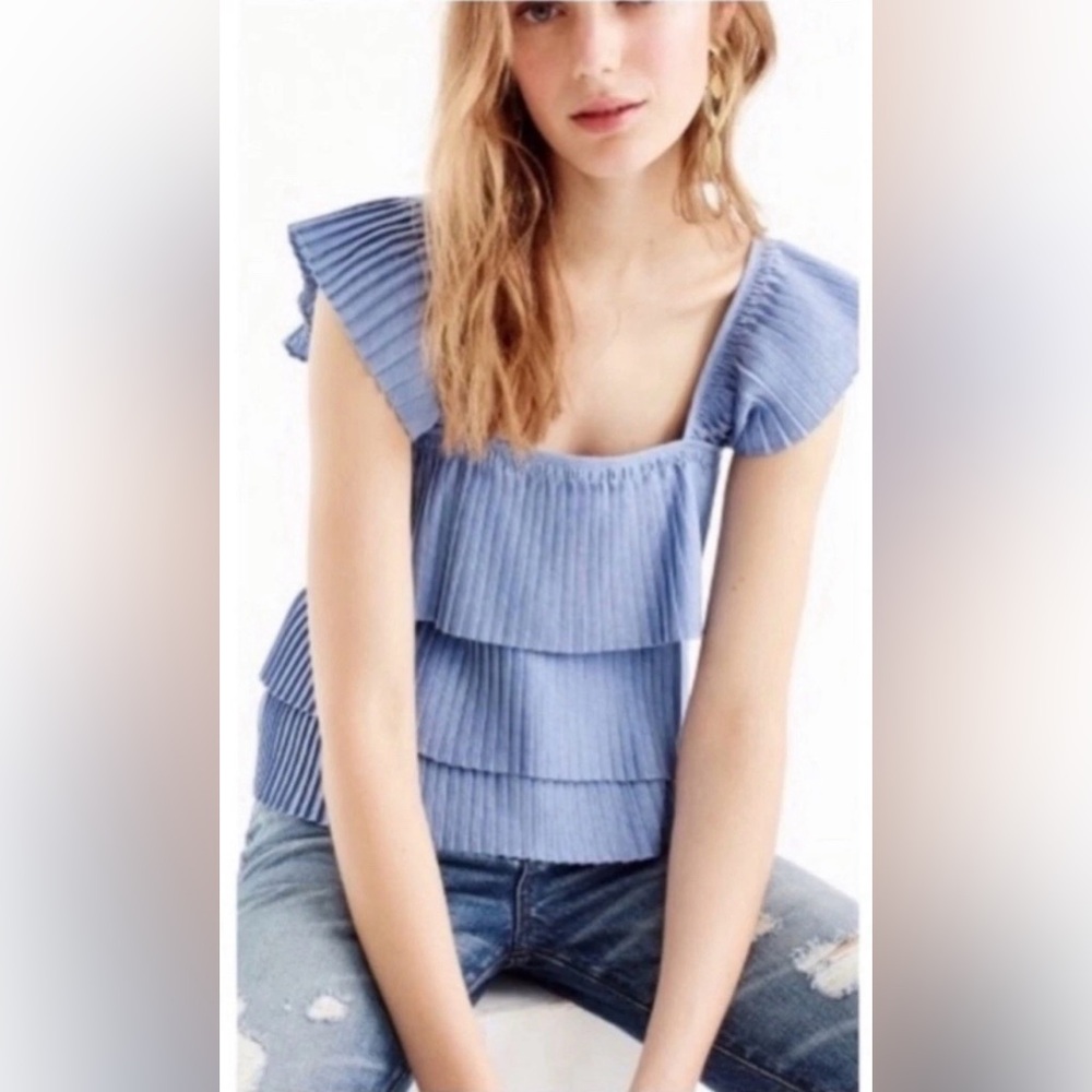 J Crew • Chambray Accordion Pleat Top • Sz XXS